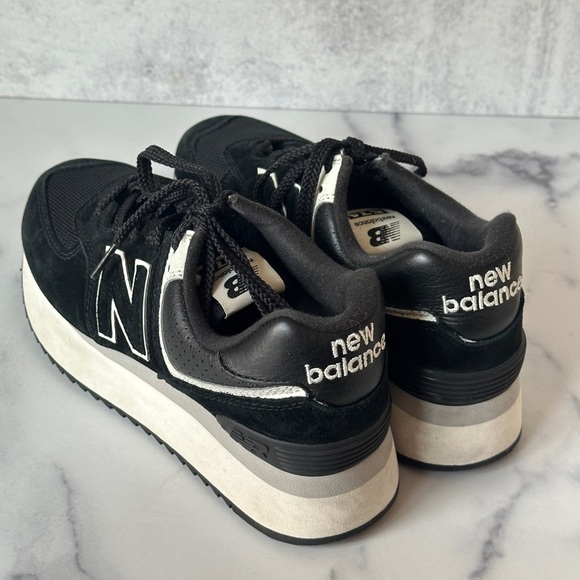 New Balance 574 Black and White Platform Sneakers - Picture 5 of 10